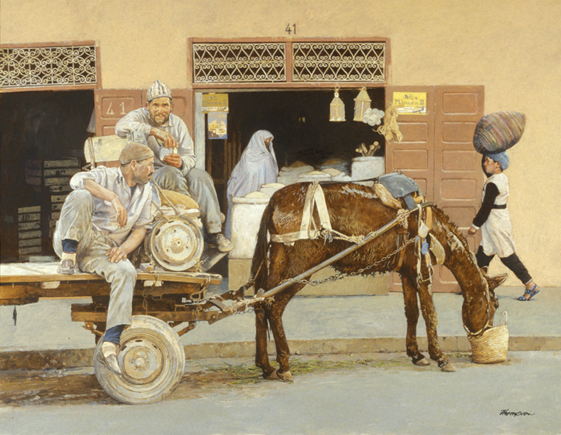 Two Men with Donkey Cart | Morocco Paintings | John Thompson Paintings