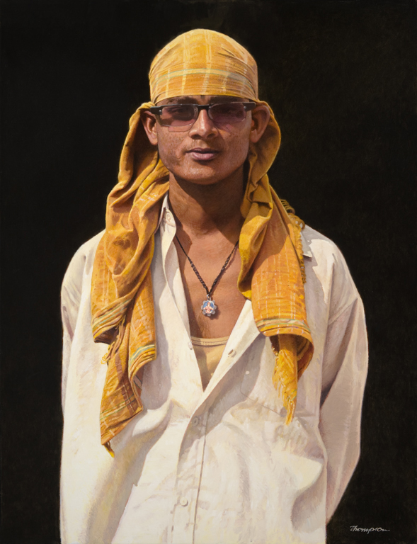 Young Man in Yellow Scarf | Portrait Paintings | John Thompson Paintings